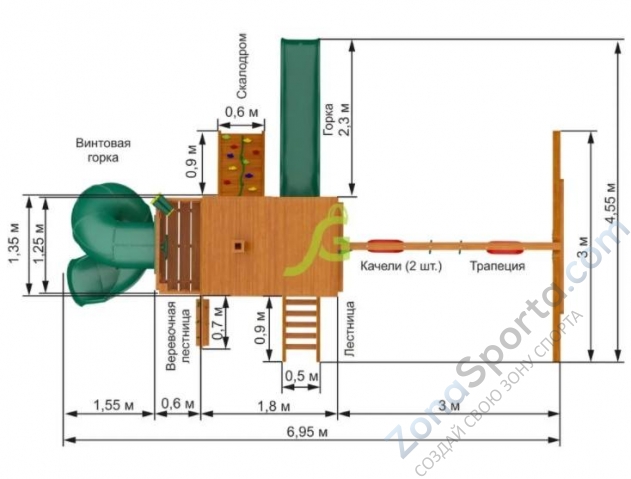 Деревянная детская площадка для дачи Igragrad Шато с трубой (Домик)