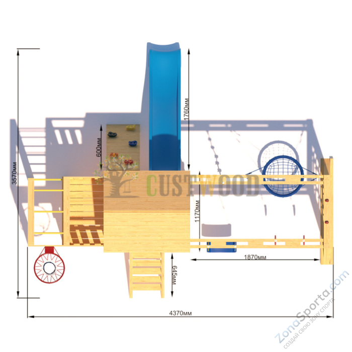 Детская деревянная игровая площадка для улицы дачи CustWood Scout S10 с деревянной крышей