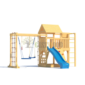 Детская деревянная игровая площадка для улицы дачи CustWood Scout S10 с деревянной крышей