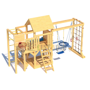 Детская деревянная игровая площадка для улицы дачи CustWood Scout S10 с деревянной крышей