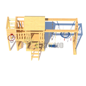 Детская деревянная игровая площадка для улицы дачи CustWood Scout S10 с деревянной крышей