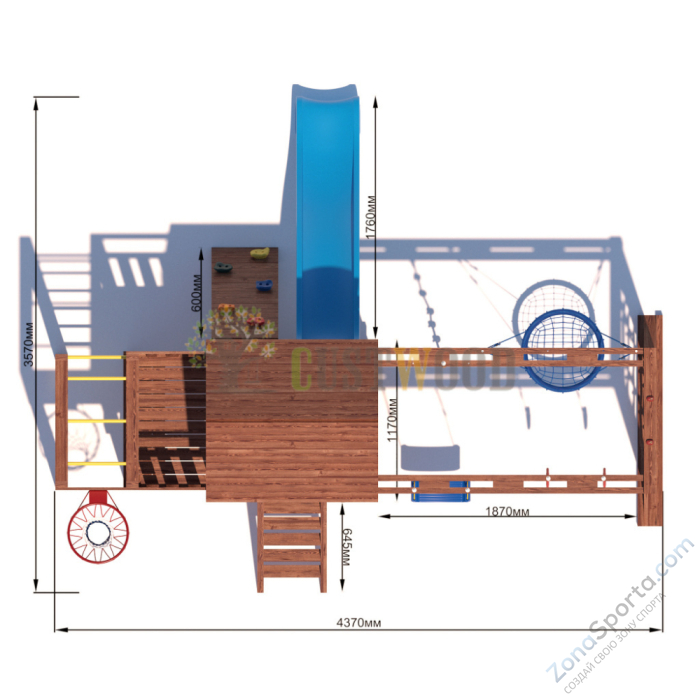 Детская деревянная игровая площадка для улицы дачи CustWood Scout SC10 с деревянной крышей