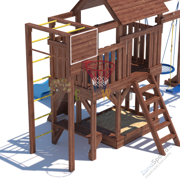 Детская деревянная игровая площадка для улицы дачи CustWood Scout SC10 с деревянной крышей