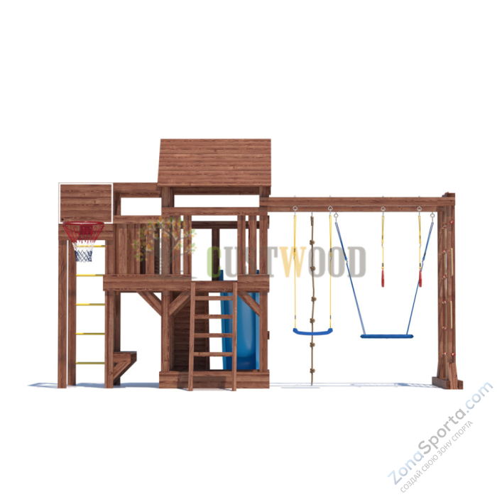 Детская деревянная игровая площадка для улицы дачи CustWood Scout SC10 с деревянной крышей