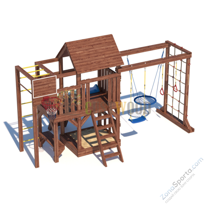 Детская деревянная игровая площадка для улицы дачи CustWood Scout SC10 с деревянной крышей