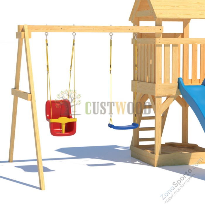 Детская деревянная игровая площадка для улицы дачи CustWood Scout S3 с деревянной крышей