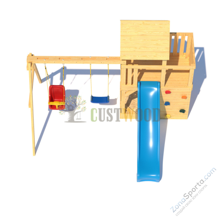 Детская деревянная игровая площадка для улицы дачи CustWood Scout S3 с деревянной крышей