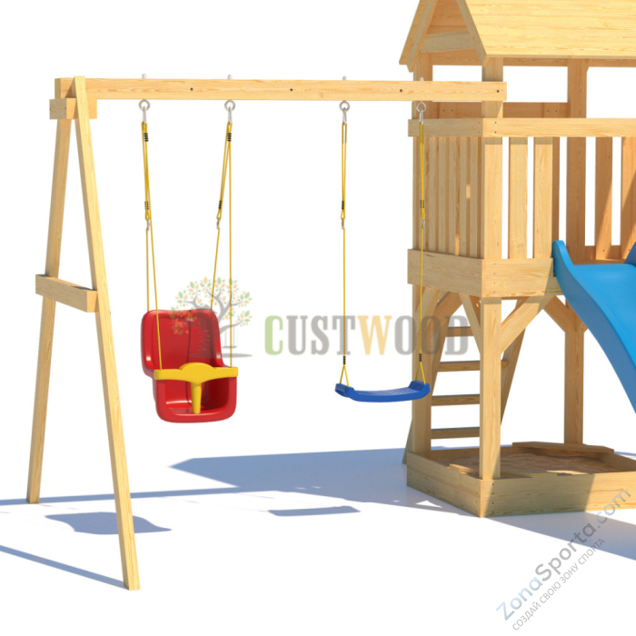 Детская деревянная игровая площадка для улицы дачи CustWood Scout S4+ с большой деревянной крышей