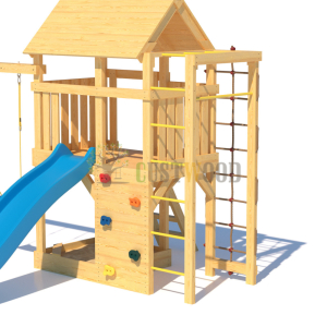 Детская деревянная игровая площадка для улицы дачи CustWood Scout S4+ с большой деревянной крышей