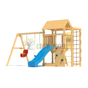 Детская деревянная игровая площадка для улицы дачи CustWood Scout S4+ с большой деревянной крышей