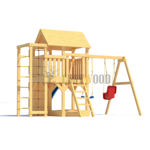 Детская деревянная игровая площадка для улицы дачи CustWood Scout S4+ с большой деревянной крышей