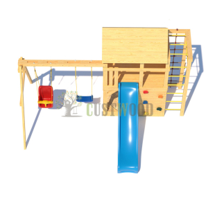 Детская деревянная игровая площадка для улицы дачи CustWood Scout S4+ с большой деревянной крышей