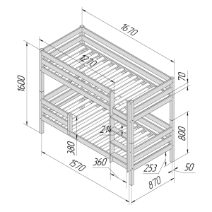 Кровать детская двухъярусная Савушка-01 80х160 Nero (черный)