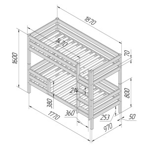 Кровать детская двухъярусная Савушка-01 90х180 серая