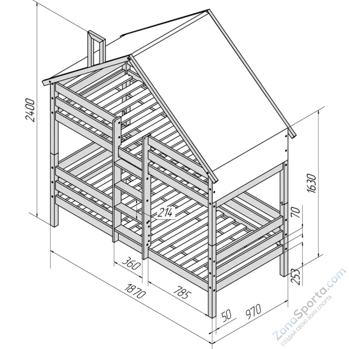 Кровать-домик Савушка-06 двухъярусная 90х180 Cappuccino (капучино)