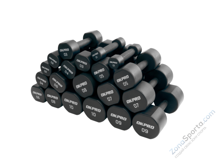 Набор полиуретановых гантелей от 1 до 10 кг OKPRO OK1025C-1-10-G