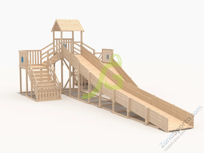 Зимняя деревянная горка IgraGrad Snow Fox 12 м две лестницы без окраски