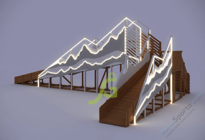 Зимняя деревянная горка IgraGrad Snow Fox 12 м с двумя скатами мод.5