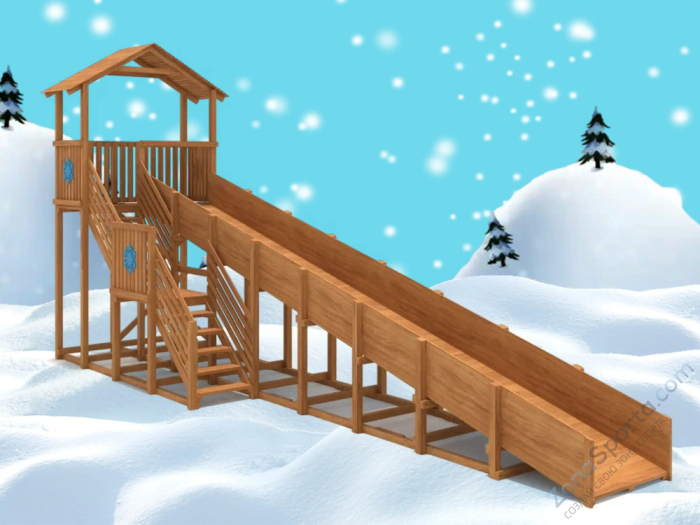 Зимняя деревянная горка IgraGrad Snow Fox (Домик) скат 10 м