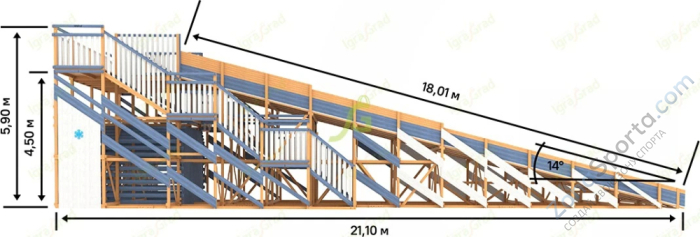 Зимняя деревянная горка IgraGrad Snow Fox скат 18 м мод.2